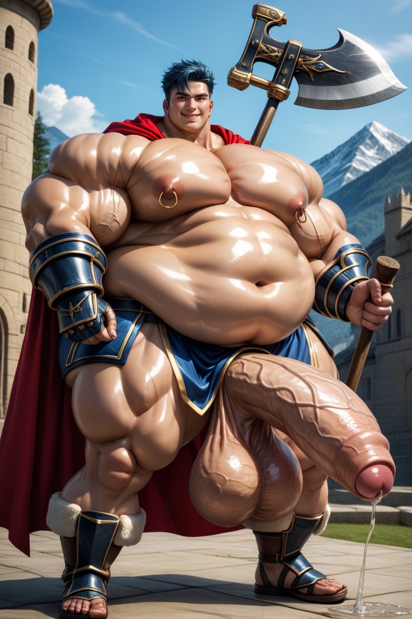 Red Cape, Hyper Puffy Pecs, Precum Pouring From Penis Porno IA Gay