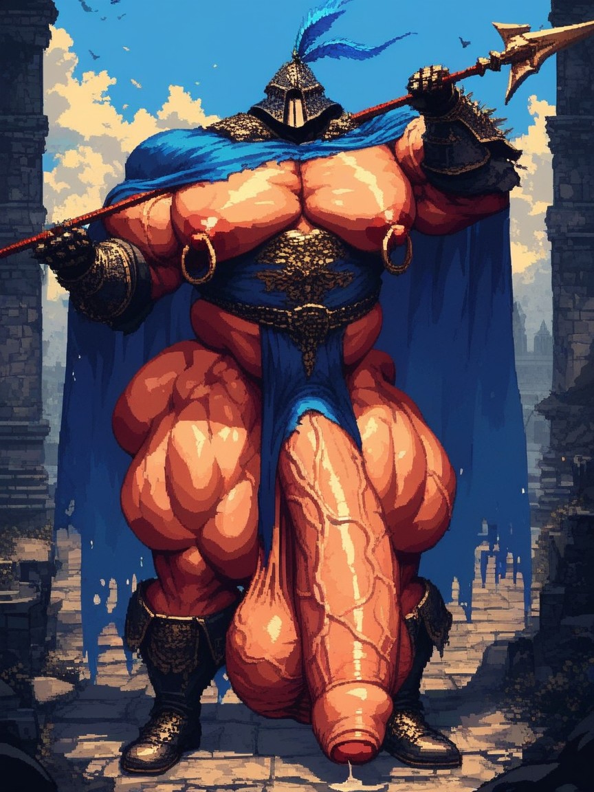 Muscles Surdimensionnés, Medieval Fantasy Setting, Blue Cape Porno IA Gay