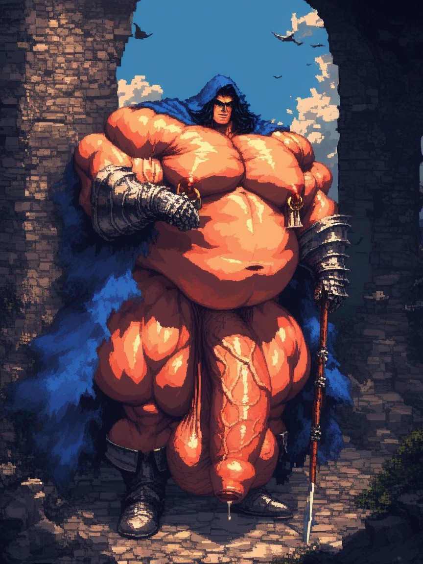 Extremely Fat, Extrêmement Lourd En Bas, Precum Pouring From Penis Porno IA Gay