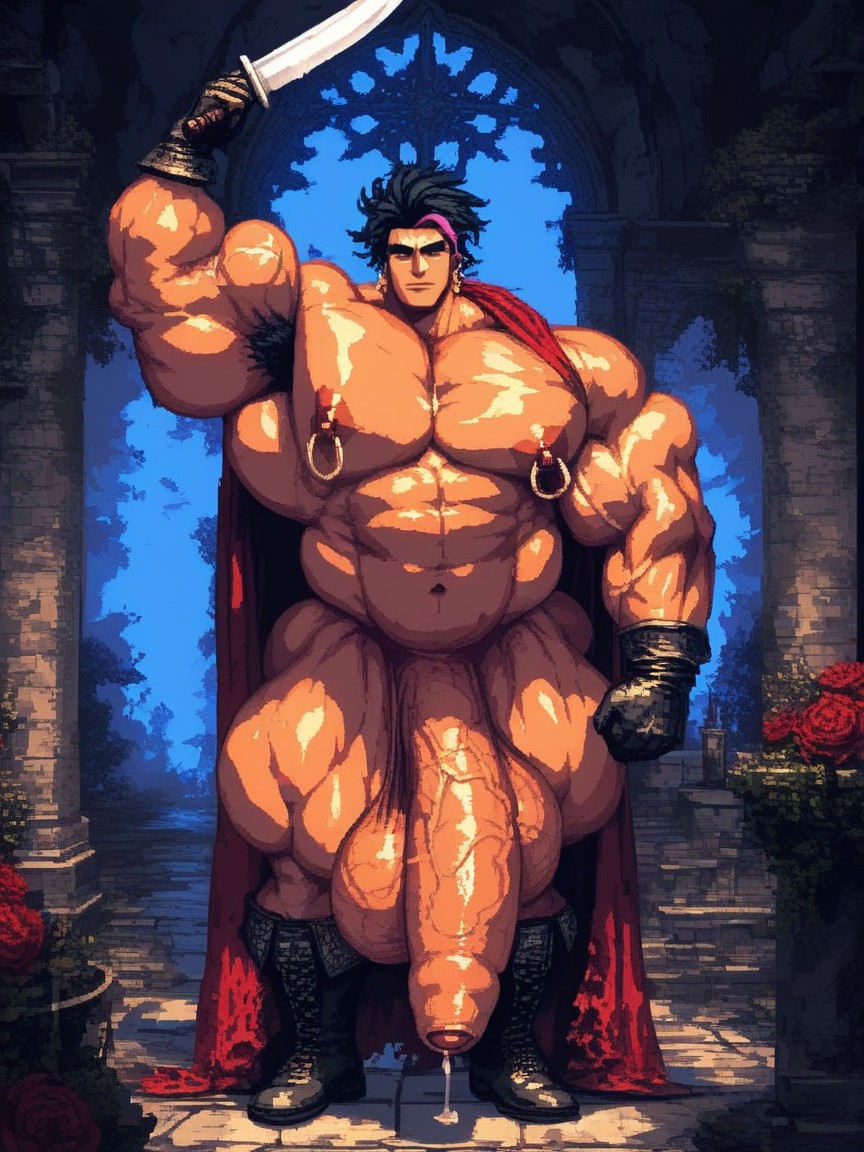 Battle Pose, Medieval Fantasy Setting, Extrêmement Lourd En Bas Porno IA Gay