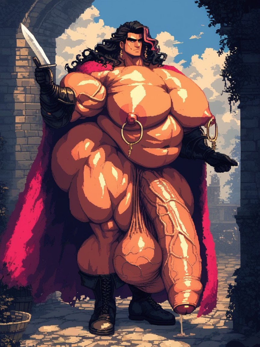 Masculine Chest, Huge Bulky Muscles, ありえないほど長いハイパーペニス ゲイAIポルノ
