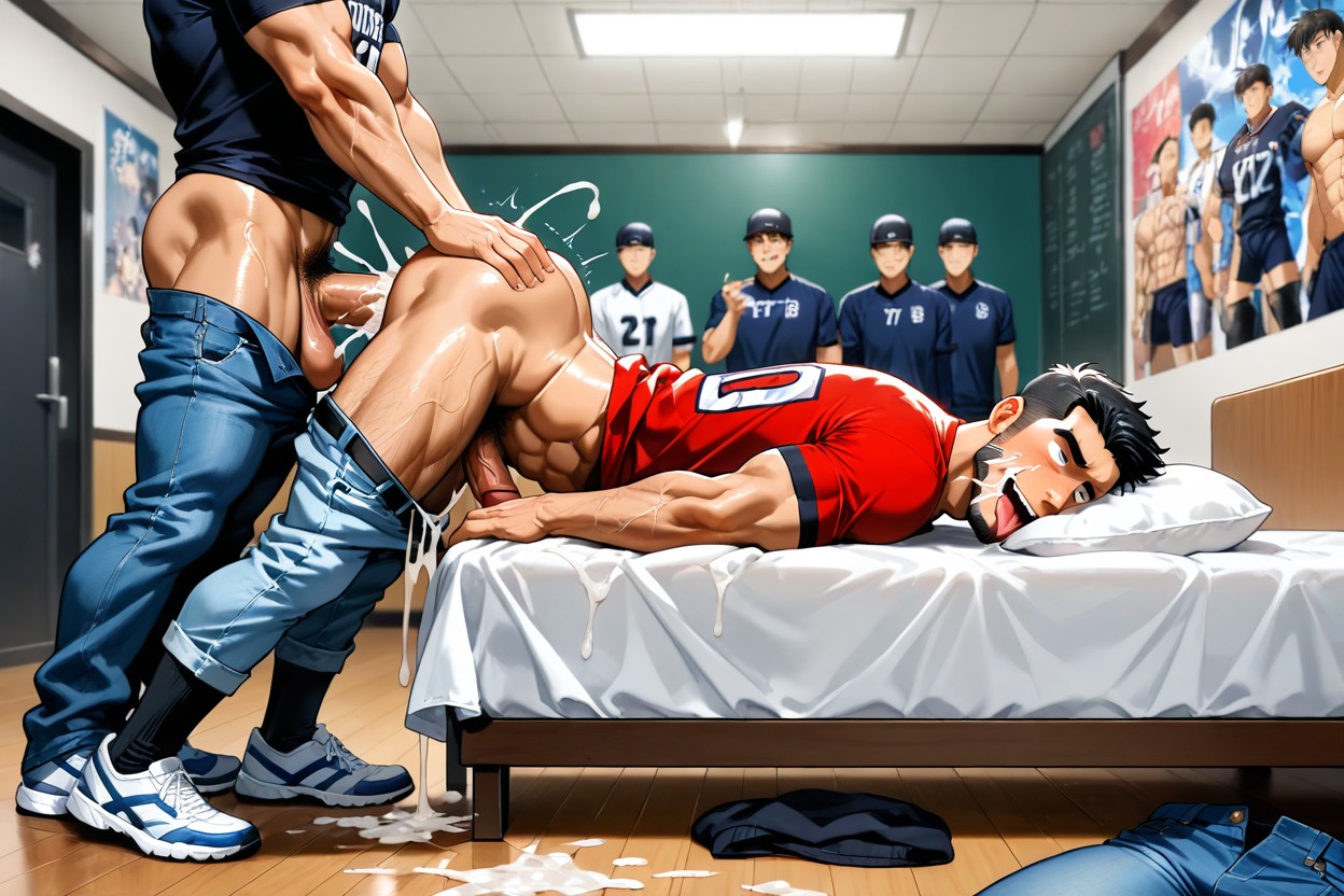 Laying On Stomach, Black Football Jersey, Dorm Porno IA Gay