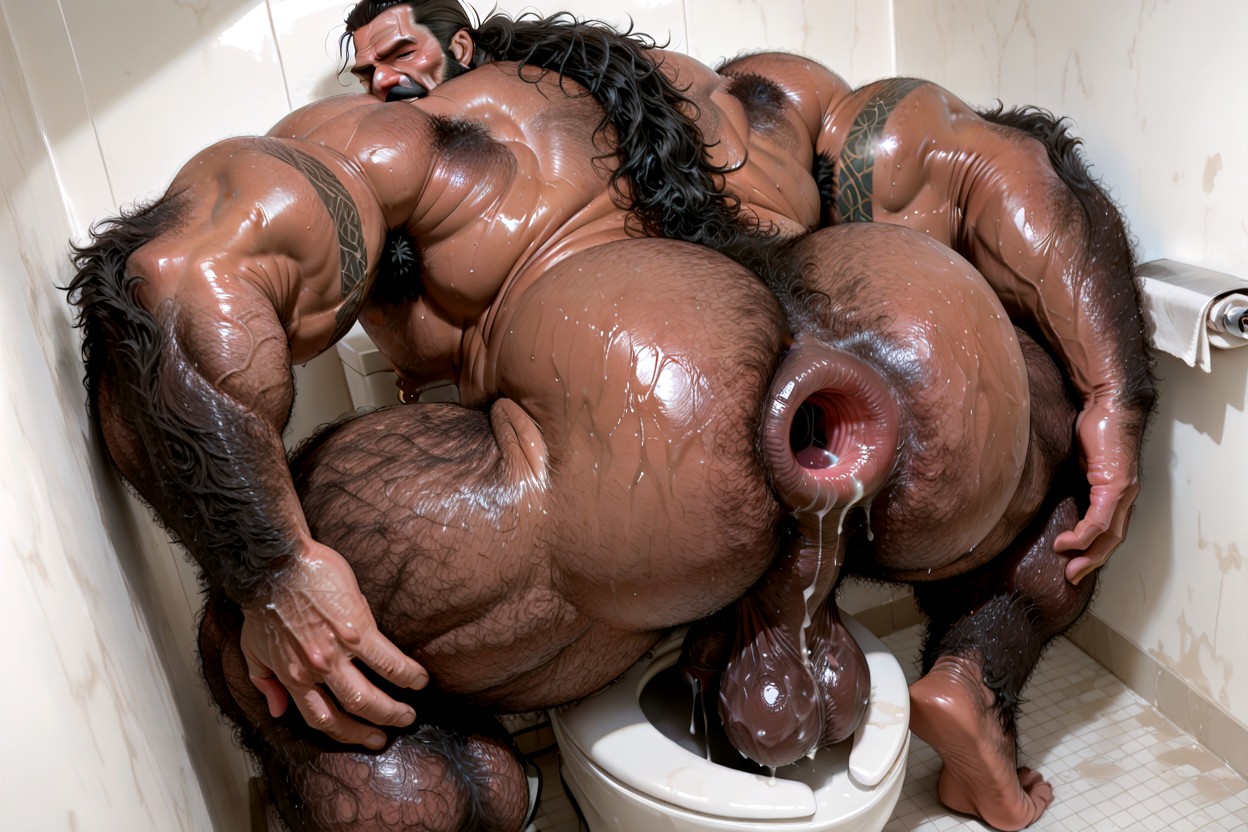 Huge Trapezius, Cabine De Toilette, Hyper Sweaty Porno IA Gay