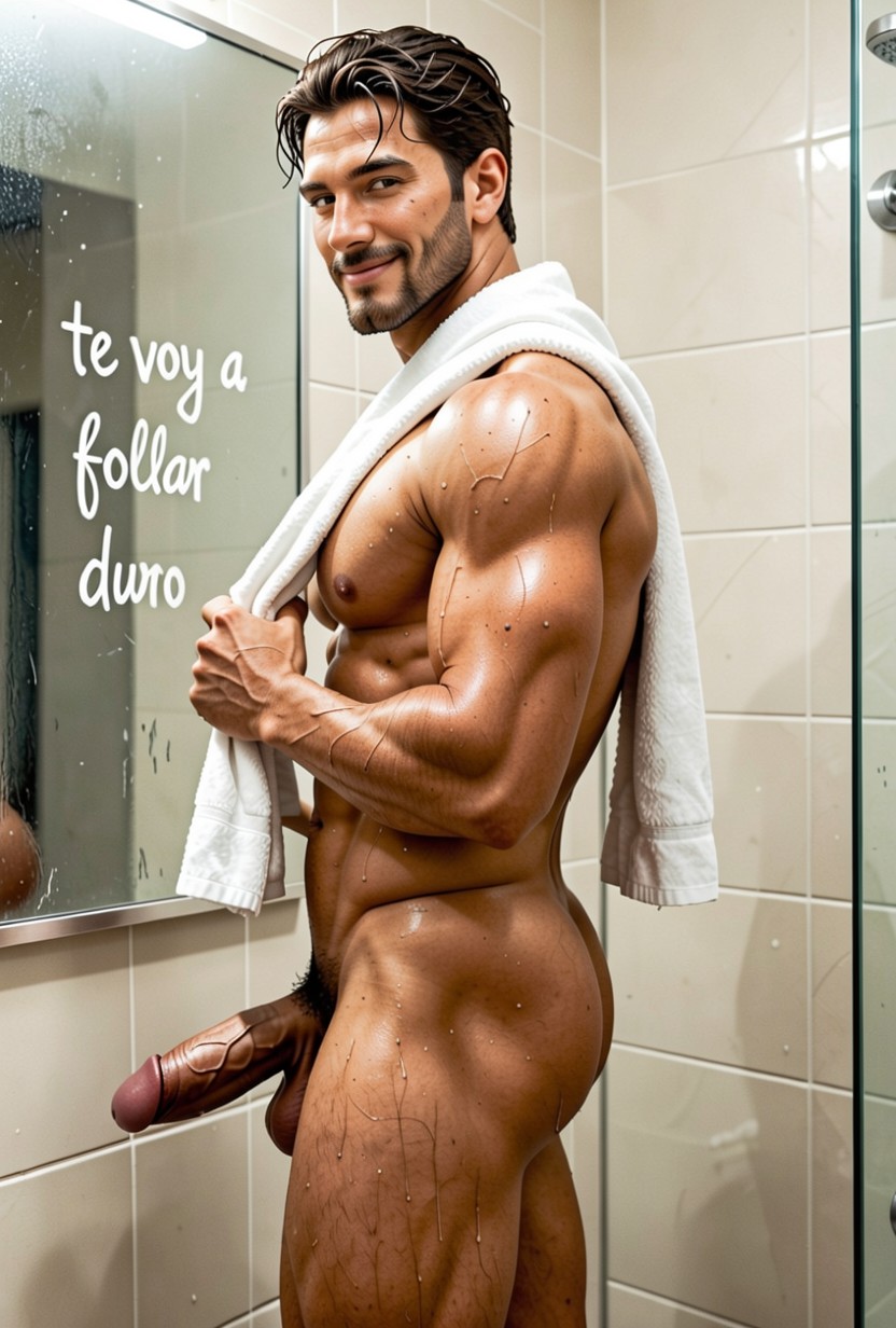White Towel On Shoulders, Huge Pecs, Mirror KI Schwulenporno