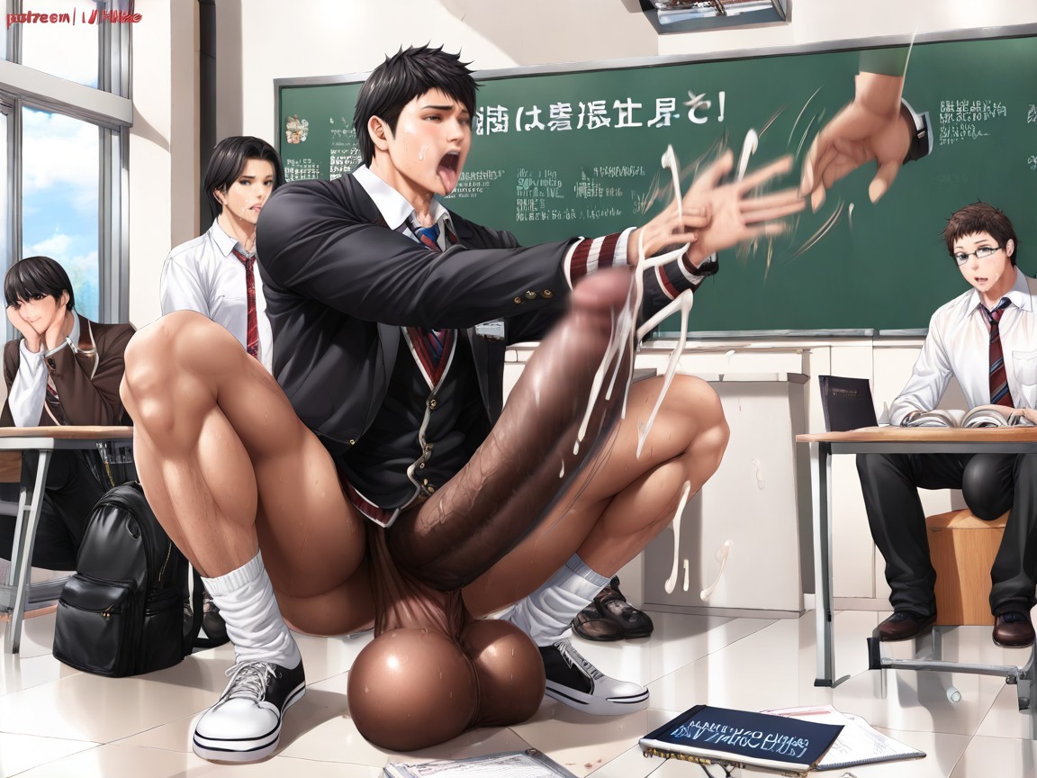 Excess Cum, Modern Academic Setting, Sweaty Pornografia gay com IA