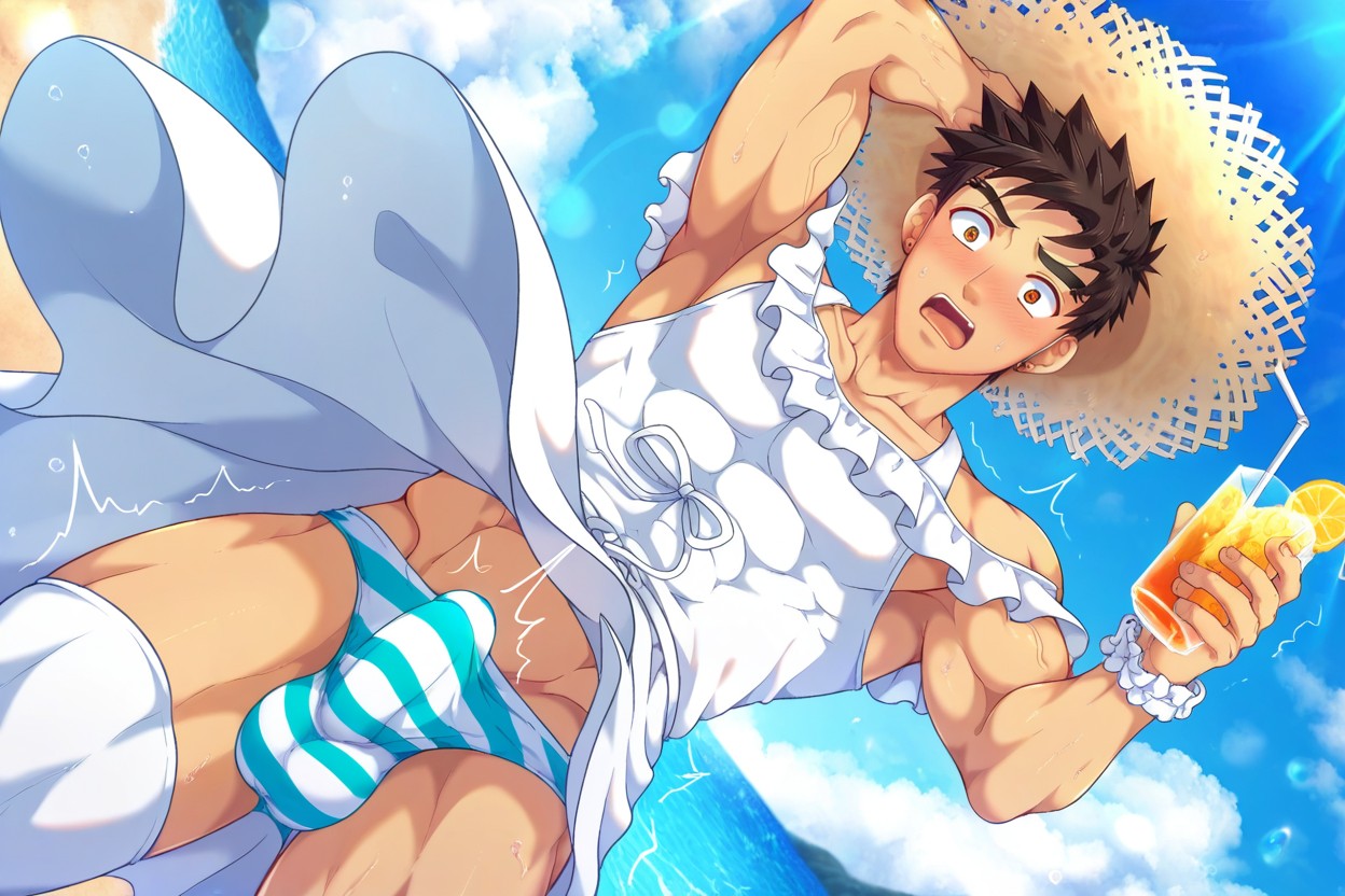Mikkoukun Art Style, Blushing, White Thigh-high Stockings ゲイAIポルノ