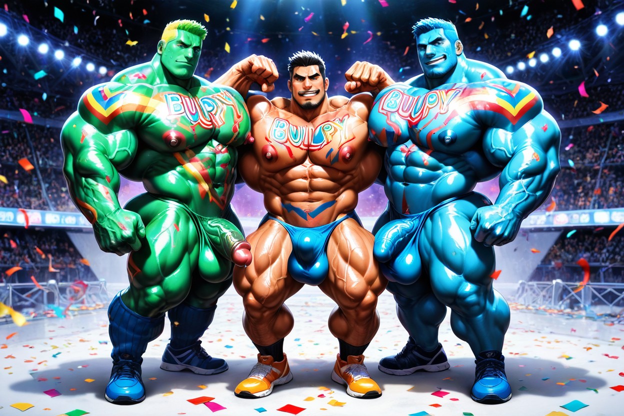 Male_focus, Full-body Paint Yo Carnaval, Confetti ゲイAIポルノ