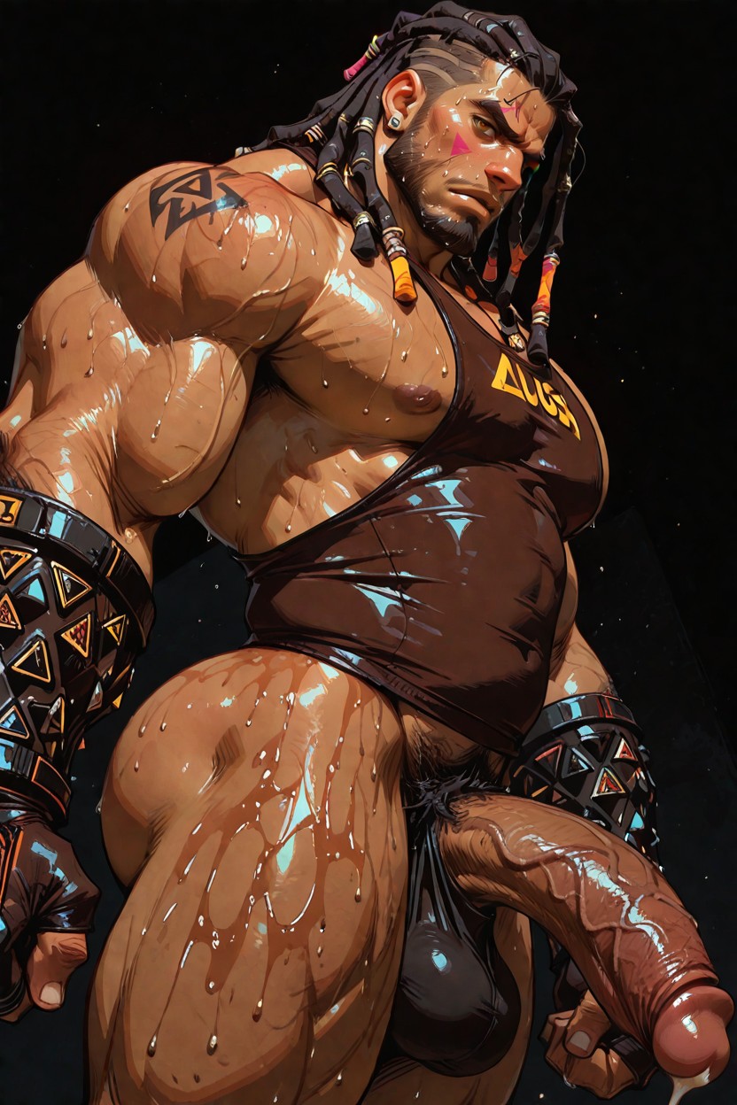 Huge Veiny Hard Cock, Gigantic Pulpy Pecs, Brown Eyes AI Gay Porn