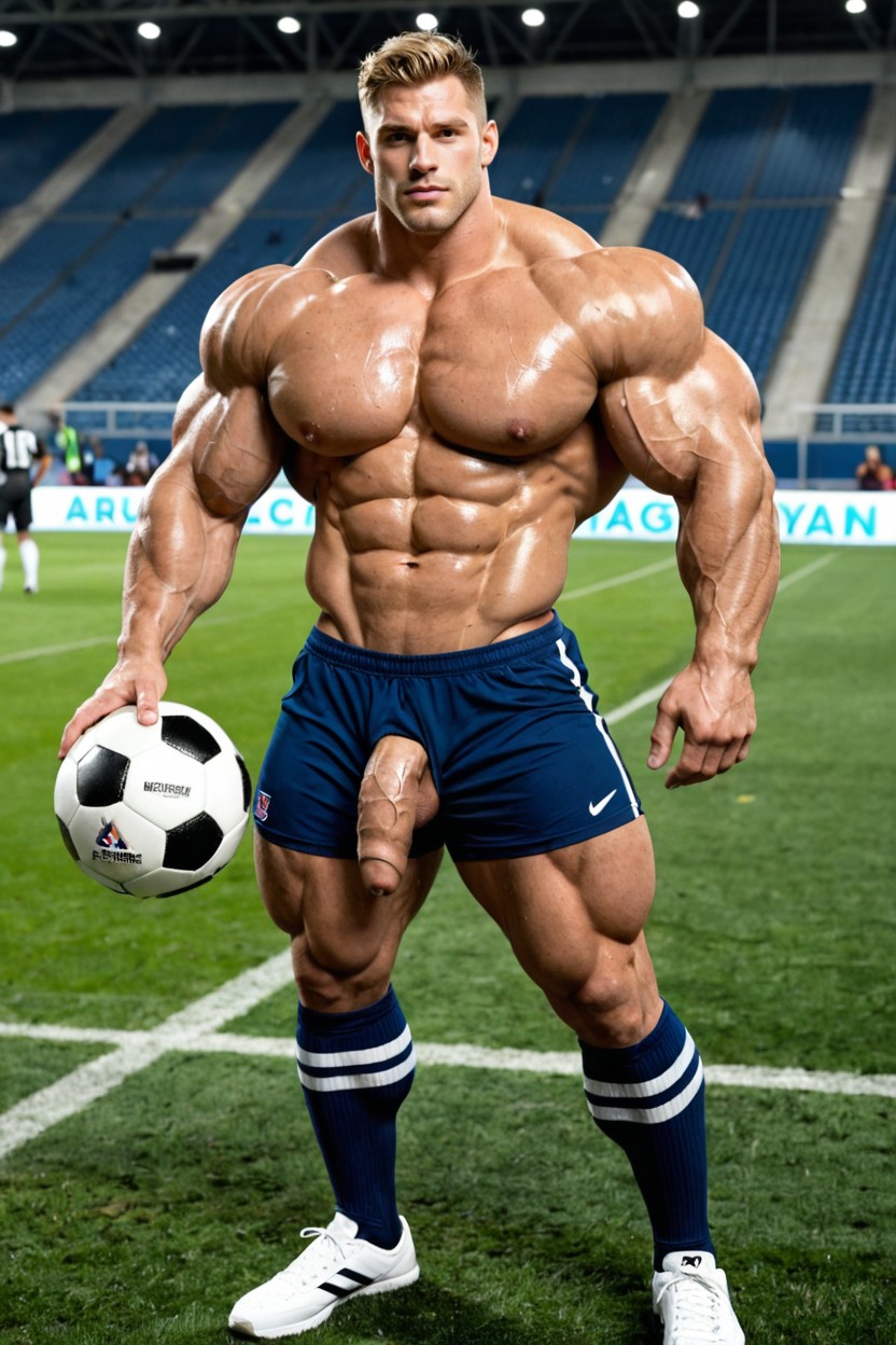 Hyper Muscular Biceps, Holding Football, Big Round Bulging Biceps 게이 AI 포르노