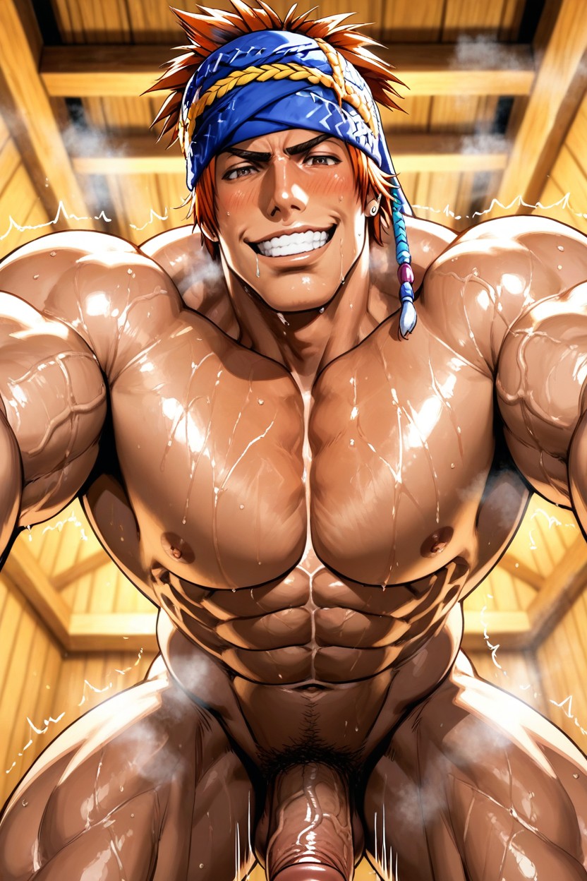 Naked, Long Reddish-orange Hair Styled Into A Coif, Ceiling AI Gay Porn