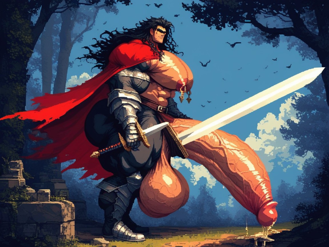Impossibly Long Hyper Penis Shaft, Hyper Thick Bara Body, Absurdly Long Oversized Erect Hyper Penis AI Gay Porn