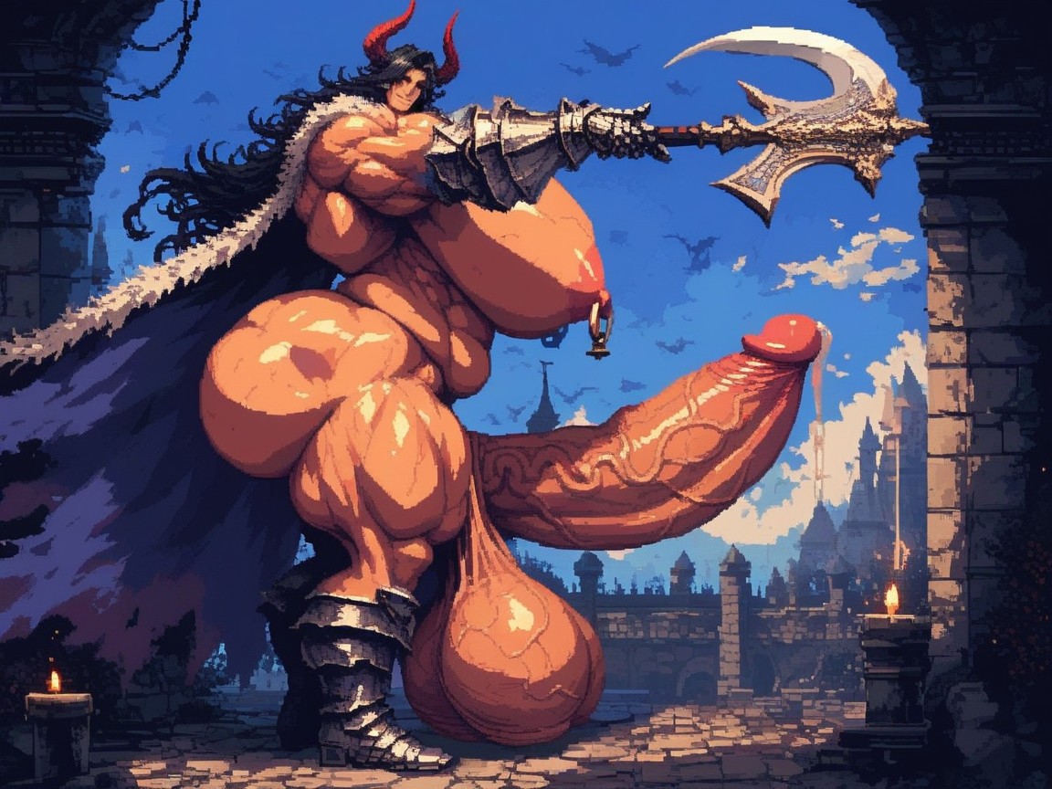 Massively Long Gigantic Heavy Hyper Cock, Broad Shoulders, Hyper Huge Veiny Testicles AI Gay Porn