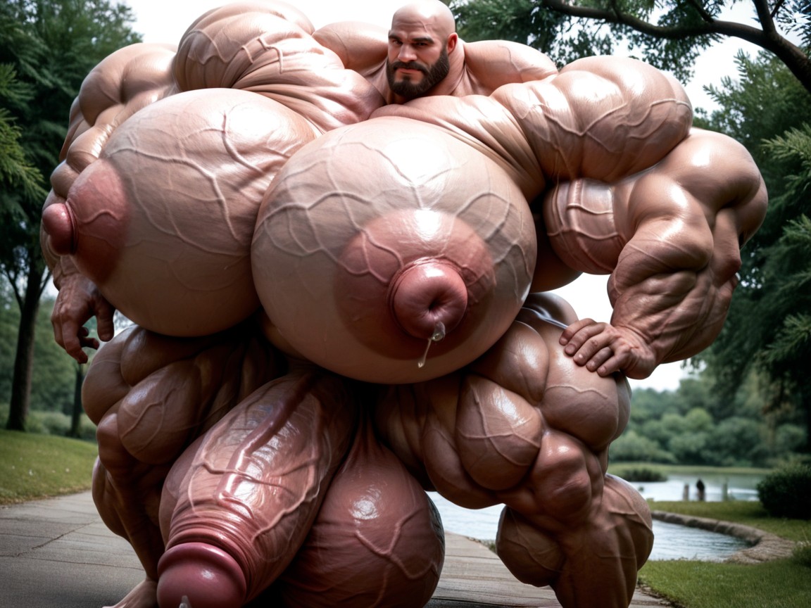 Low Body Fat, Massive Muscles, Hyper Masculine Gay Man Bodybuilder With Taut Massive Hyper Breasts; Hyper Veiny Body AI Gay Porn