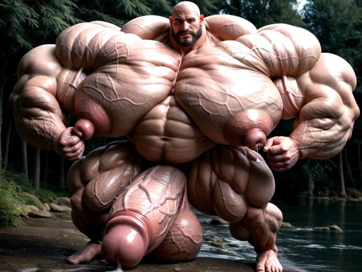 Oversized Hyper Muscles, Massive Oversized Hyper Cock Taut Massive Hyper Breasts; Massive Veiny Muscles; Stuble; Bald; Taut Massive Hyper Heavy Breasts; Hyper Bulky Muscles; Long Nipples Gap; Taut Hyper Boobs ;taut Hyper Breasts ; Precum; Male Only, Hyper Muscular Limbs AI Gay Porn