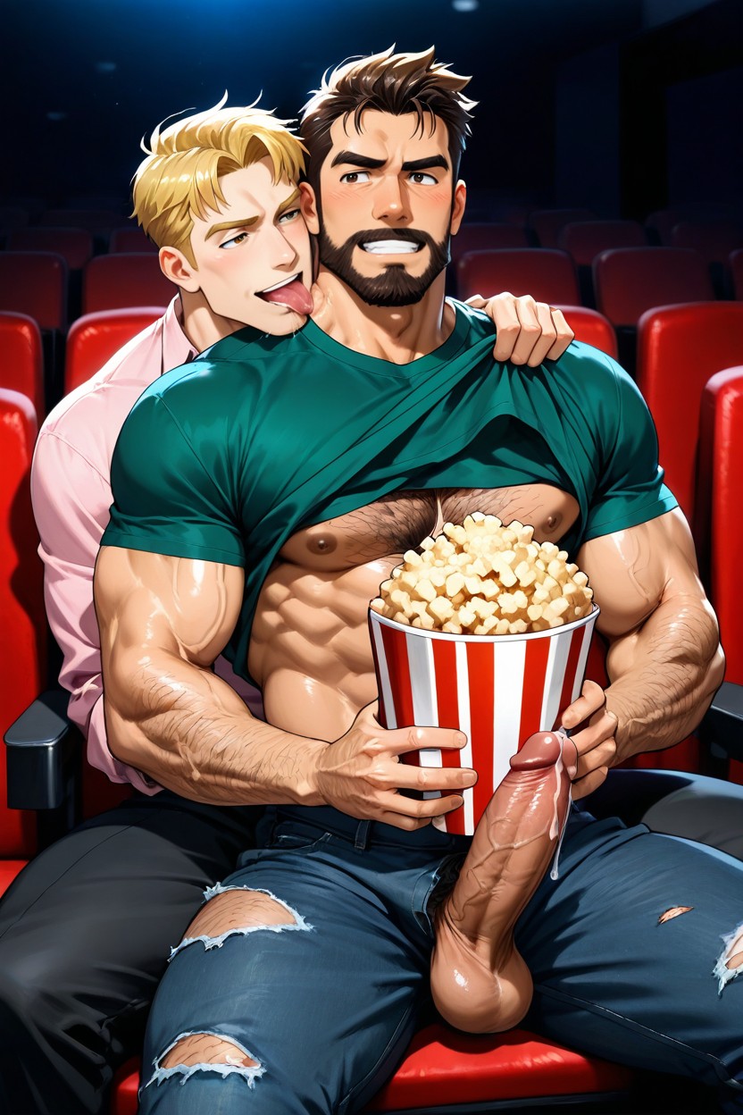 Precum, 2 People, Bottom Male Is Sitting On Top Male's Lap AI Gay Porn