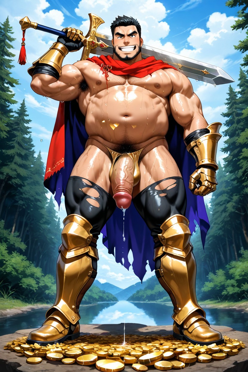 Smug Expression, Indigo Cloak, Knight Leggings AI Gay Porn