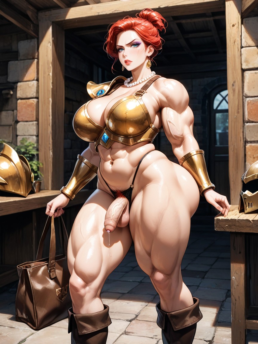 Her Red Hair Is Styled In An Updo, Toned, Woman AI Gay Porn