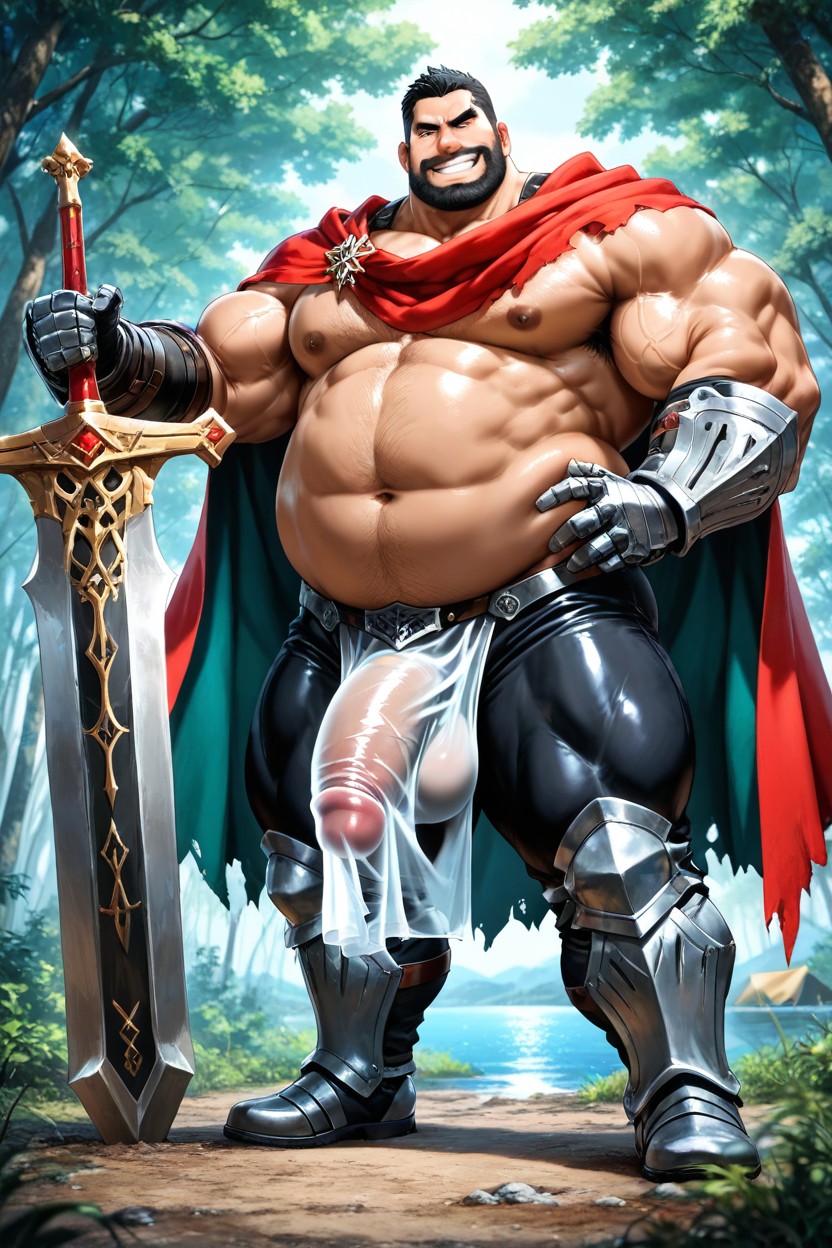 Male Only, Lake, Holding Big Long Sword In Hand AI Gay Porn