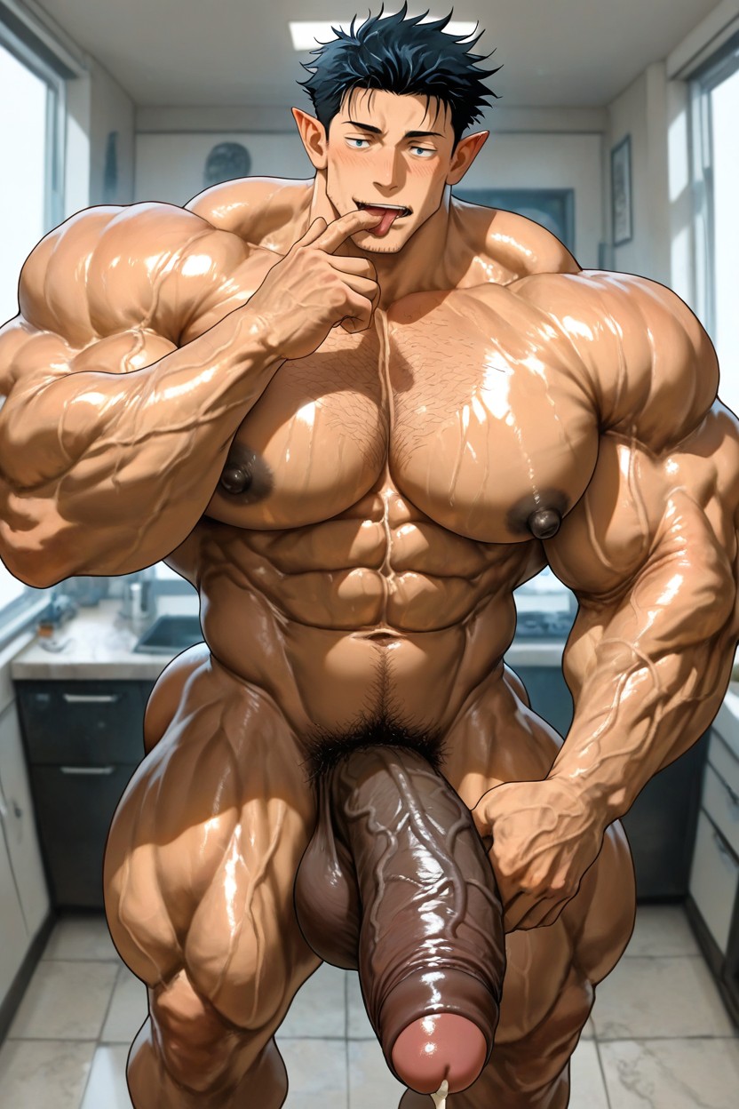 Bust Shot, Testicles, And One Hand Holding Penis AI Gay Porn