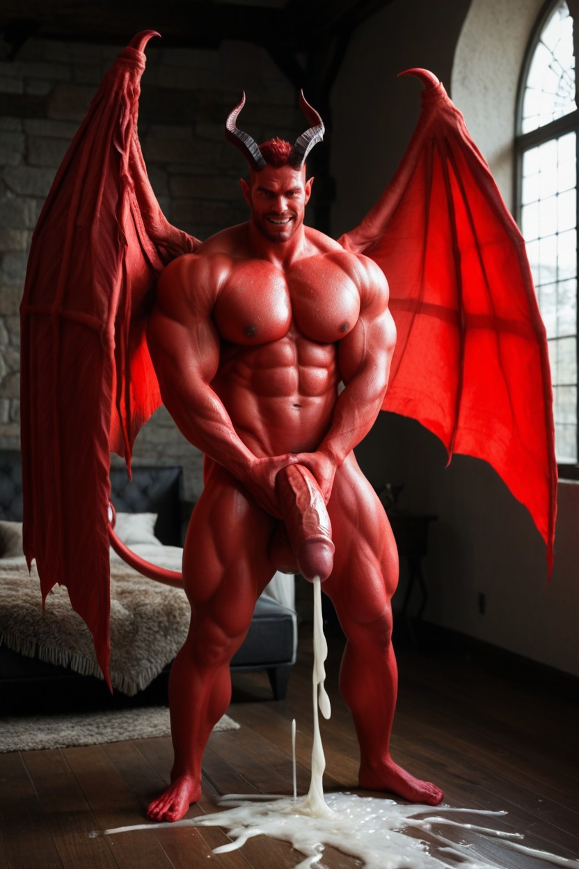 Cum Dripping From Body, Red Big Wings, Huge Excessive Cumshot AI Gay Porn