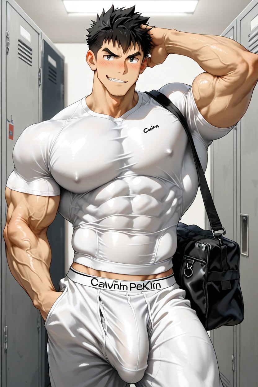Massive Pecs, Penis Bulge, Veins On Pecs AI Gay Porn
