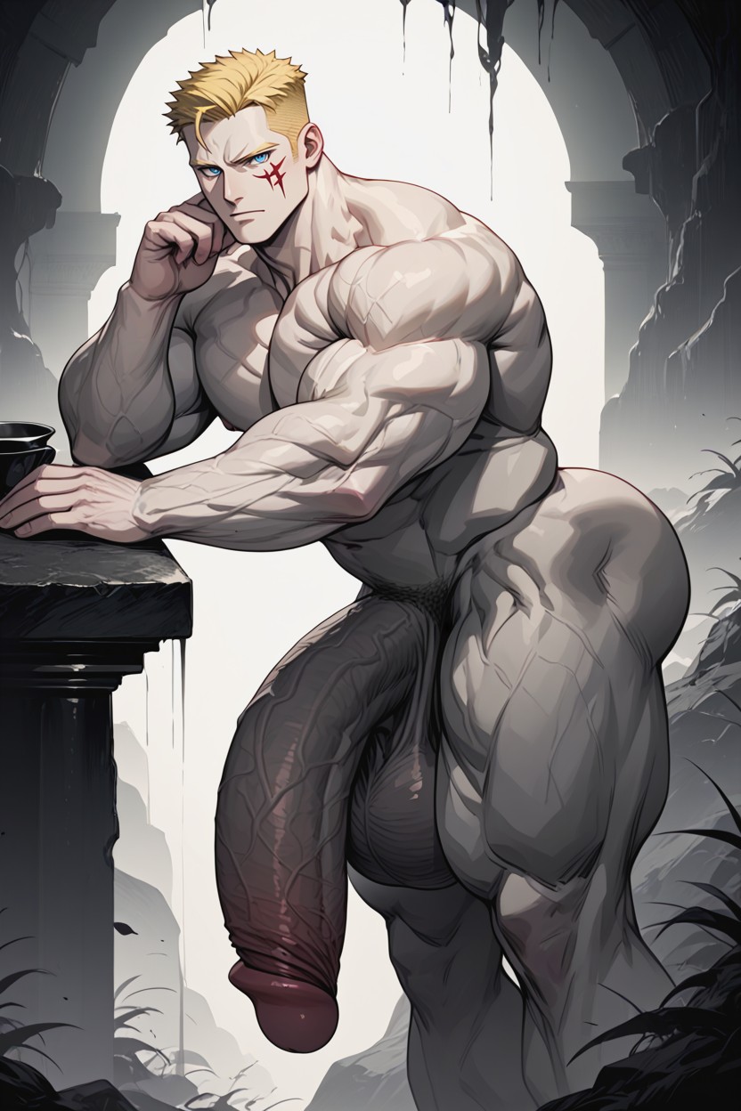 Toned Physique, Titanic Massive Hyper Penis, Pale Skin AI Gay Porn
