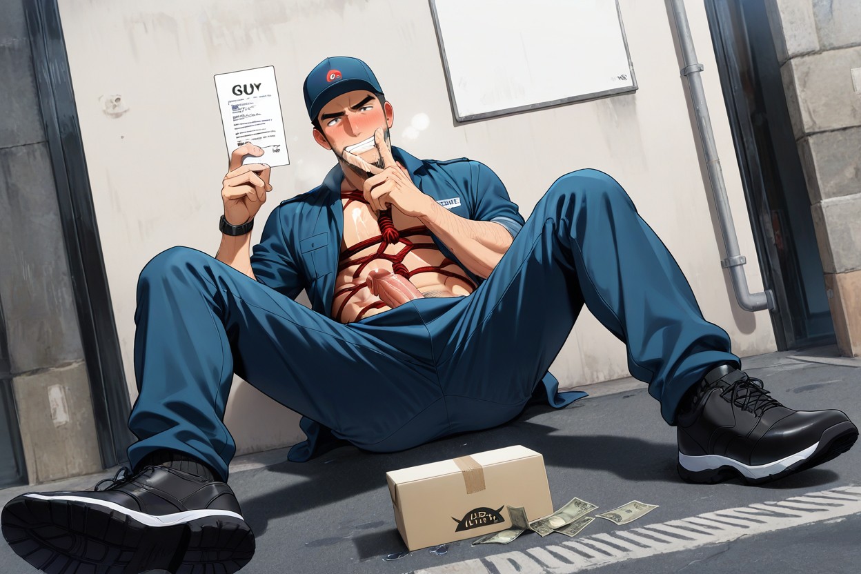 Penis Is Outside, Exposed Lower Body, The Delivery Person Is Holding A Package Under Their Arm AI Gay Porn