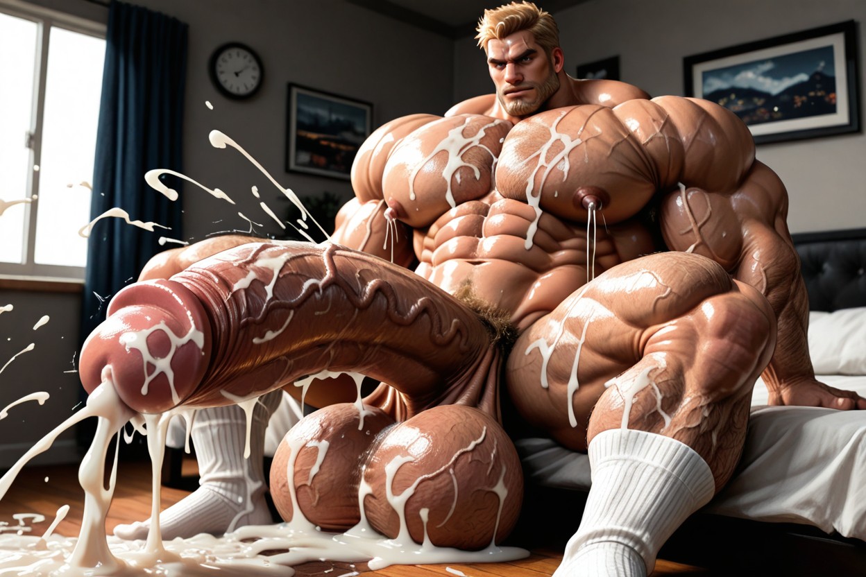 Oversized Muscles, Highly Detailed, Penis Bigger Than Leg AI Gay Porn