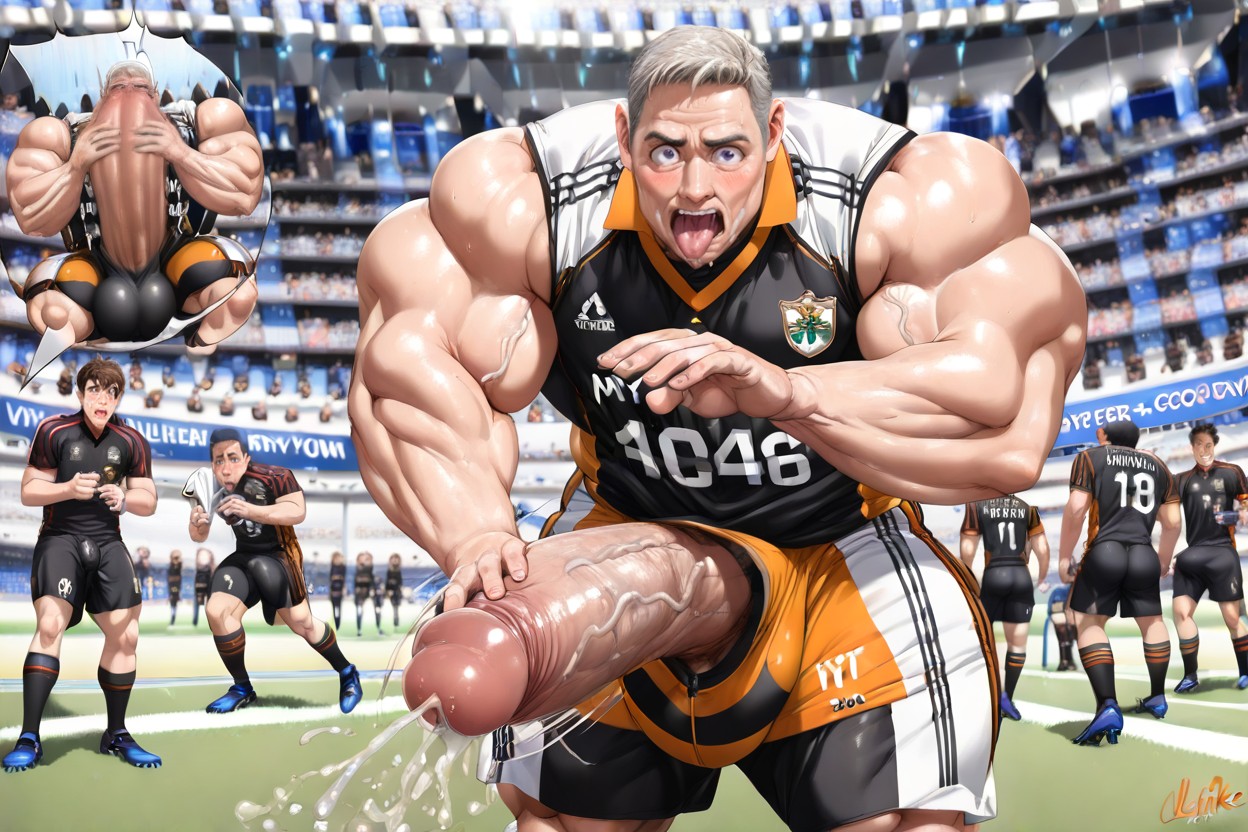 Men Watching, Lifelike, Giant Glans Near Open Mouth AI Gay Porn