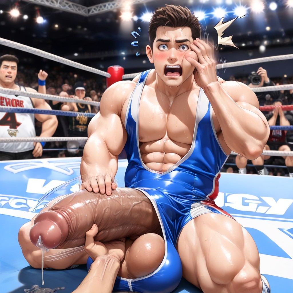 Exhibitionism, Hands Cupping Man's Massive Balls, Cum On Face And Chest AI Gay Porn