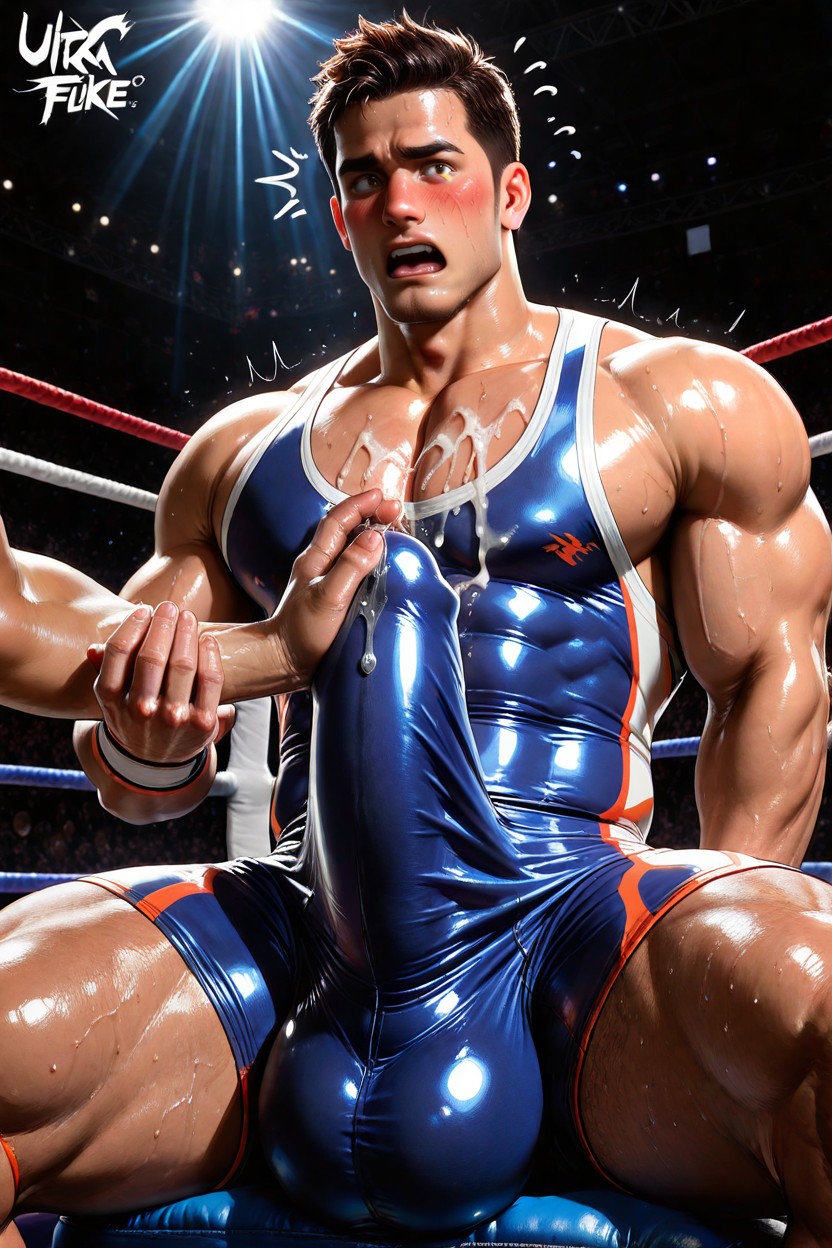 Handjob, Cock Bulge Across Chest, Hands Cupping Man's Massive Balls AI Gay Porn