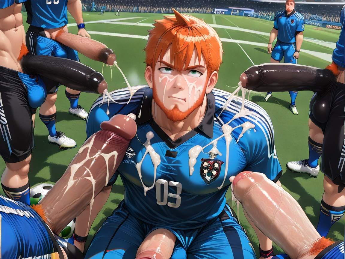 Bukkake, Thick Globs Of Cum On Clothes And Hair, Cocks Cumming On Soccer Player Face ИИ гей порно