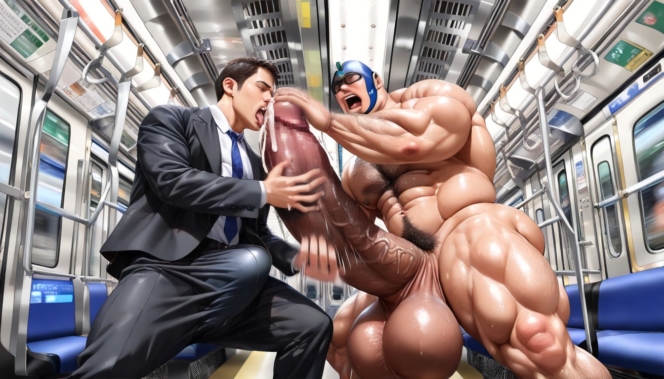 In Metro, Embarassed, Men Seated And Standing In Metro AI Gay Porn