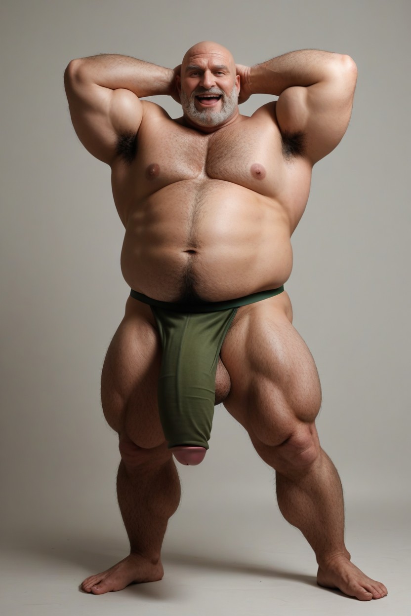 Front View, Curly Chest Hair Strands Cover Entire Torso, Tongue Out AI Gay Porn