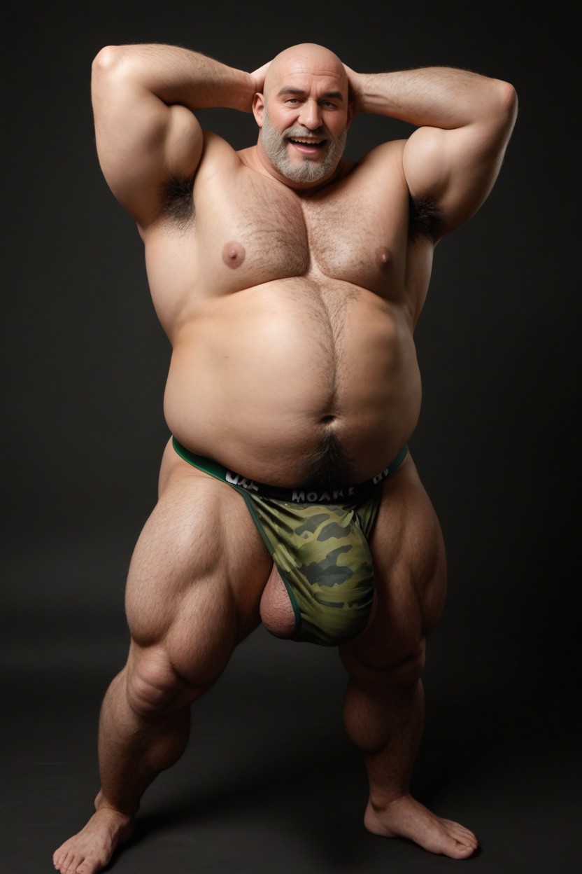 Massive Chest Hair Clusters, Giant Areolas, Simple Background AI Gay Porn