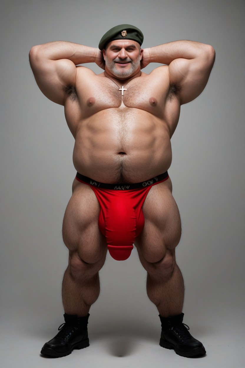 Obese, Blue Eyes, Red Beret AI Gay Porn