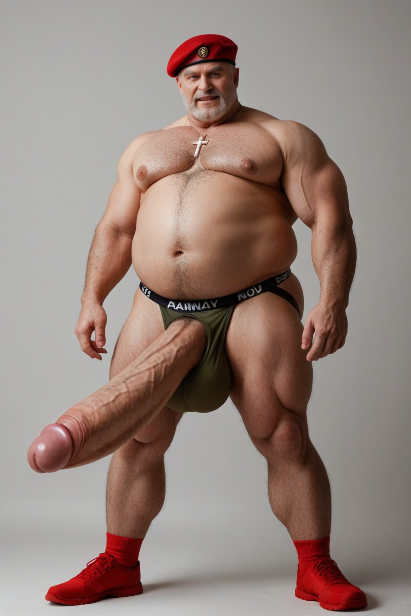 Red Beret, Excessively Hairy Arms, Massive Gut AI Gay Porn