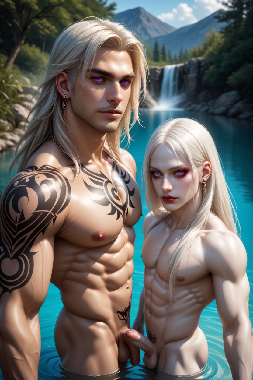 Muscular, Multiple Color Tattoos, Thick Dick AI Gay Porn