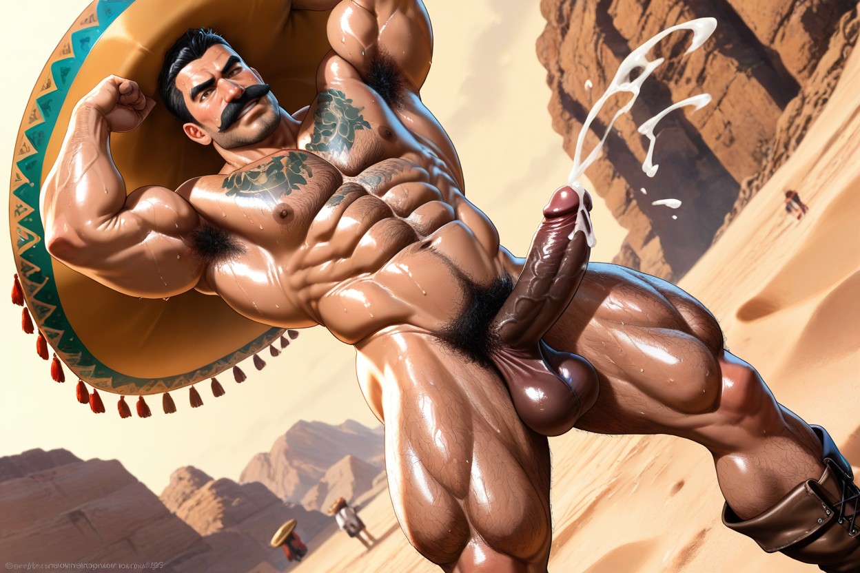 Mexican, Hyper Hairy Pubes ?, Sexy Muscular Mexican With Oiled Penis AI Gay Porn