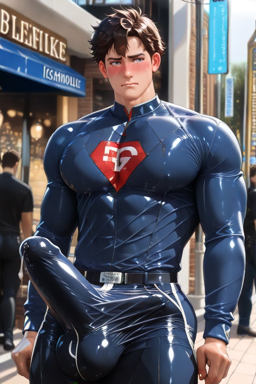Extremely Visible Erection, Gigantic Hyper Erection Bulge Visible, Bulge Of Glans Against Chest AI Gay Porn