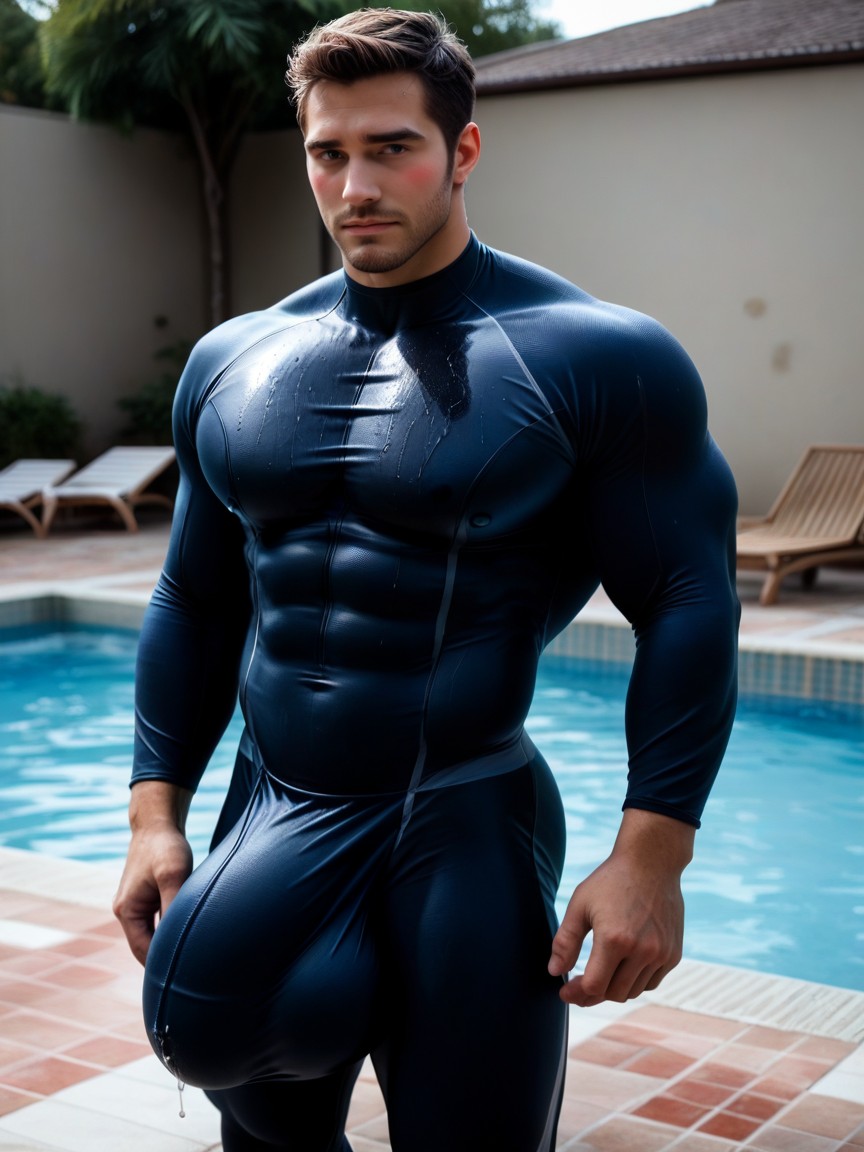 Gigantic Impossibly Oversized Hyper Bulge Is Fully Erect Upright, Handsome, Visible Erection AI Gay Porn
