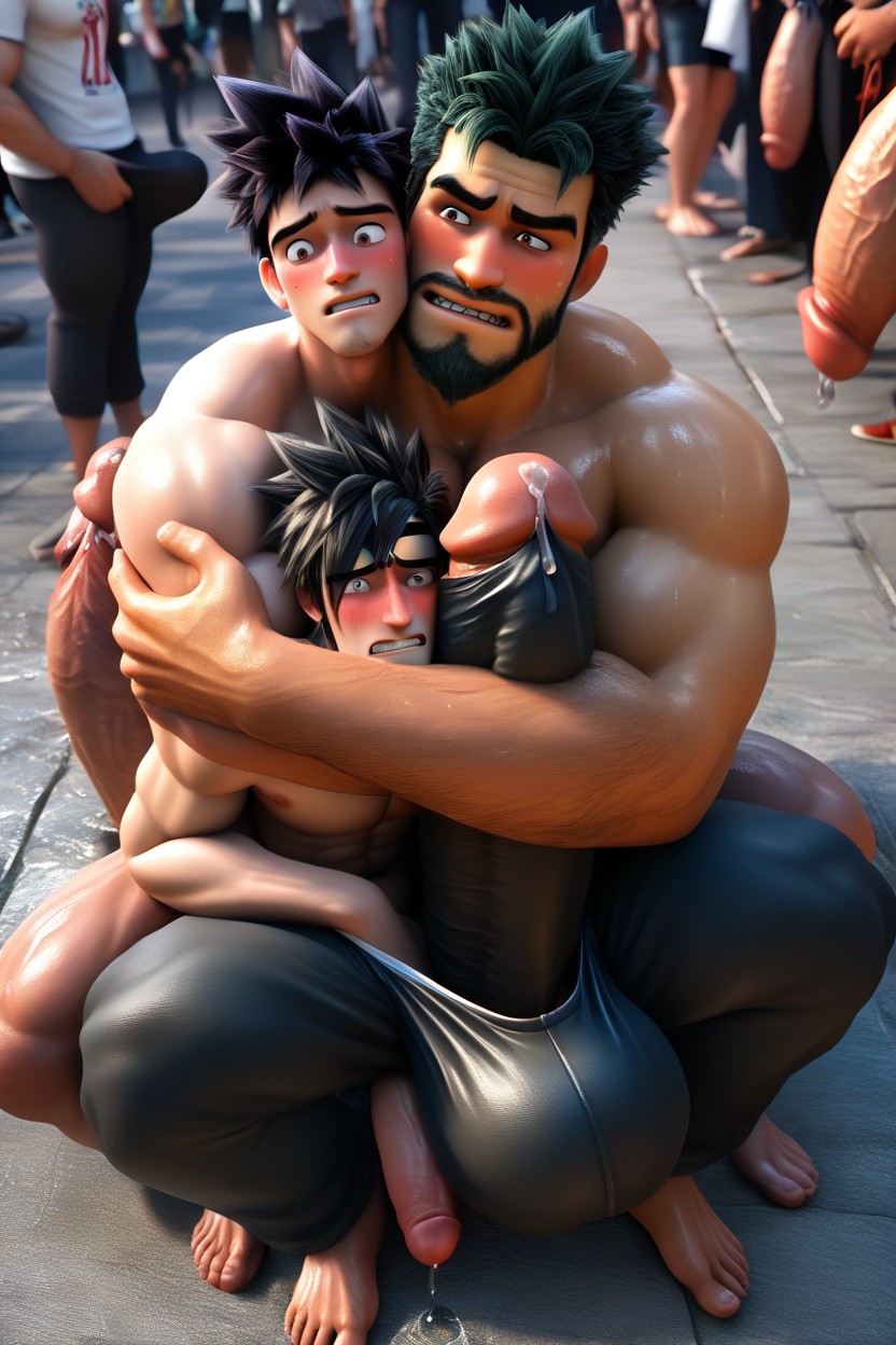 Clenched Teeth, Impossibly Long And Thick Hyper Cock Bulge Reaches Neckline, K AI Gay Porn
