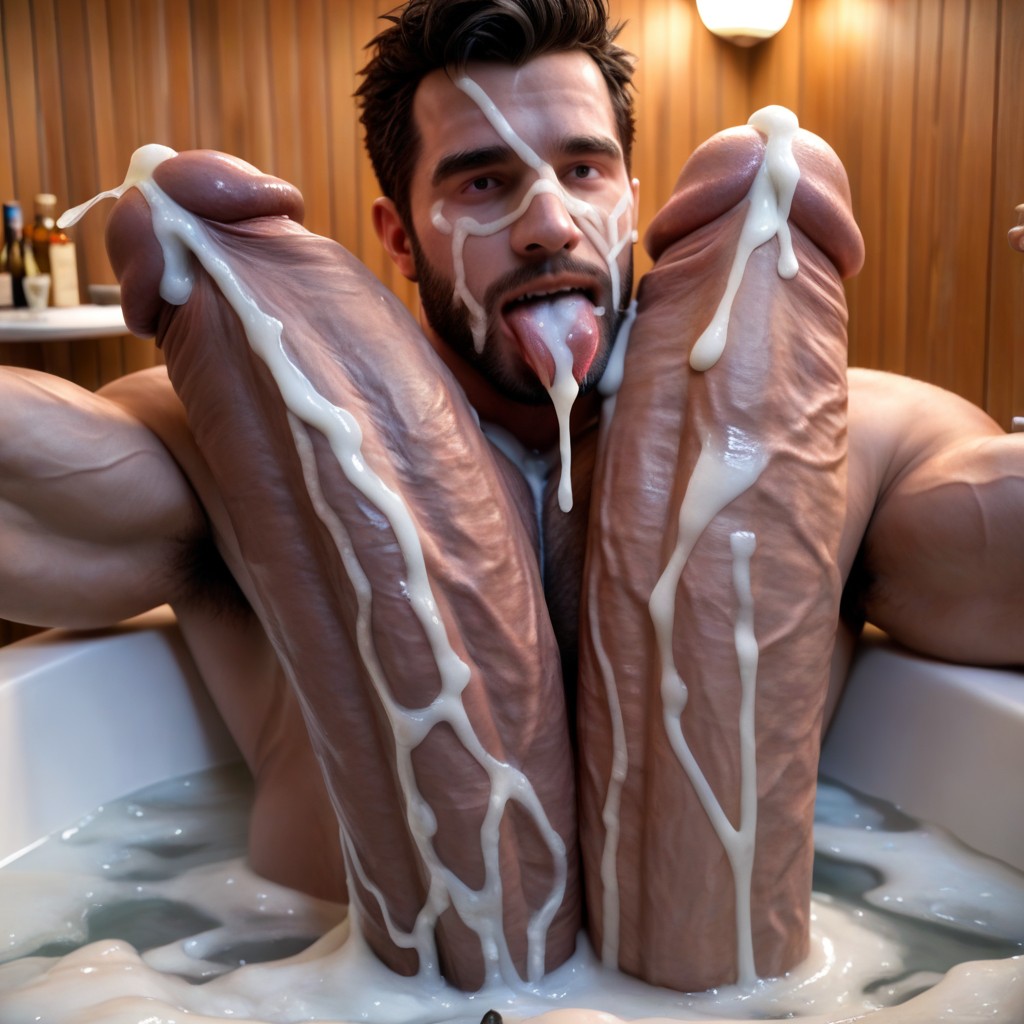 Impossibly Long And Thick Hyper Cock Taller And Thicker Than Body, Bath, Selfsuck AI Gay Porn