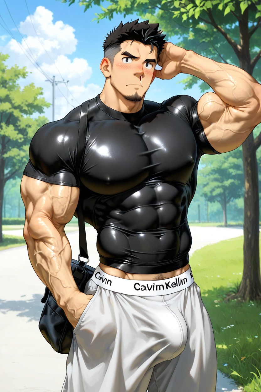 Compression Shirt About To Explode, Slimwaist, Mustache AI Gay Porn