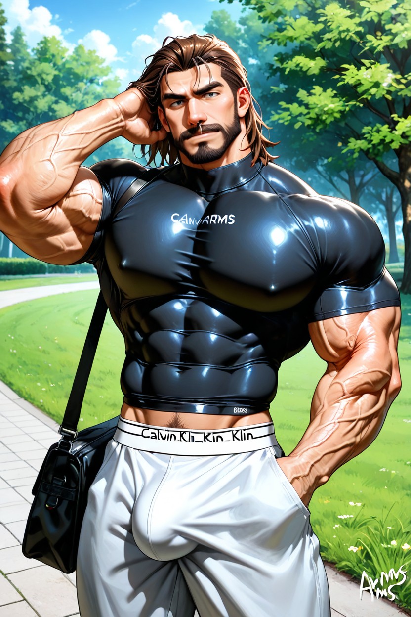 Veiny Muscles, V-shaped, Tight Compression Shirt AI Gay Porn