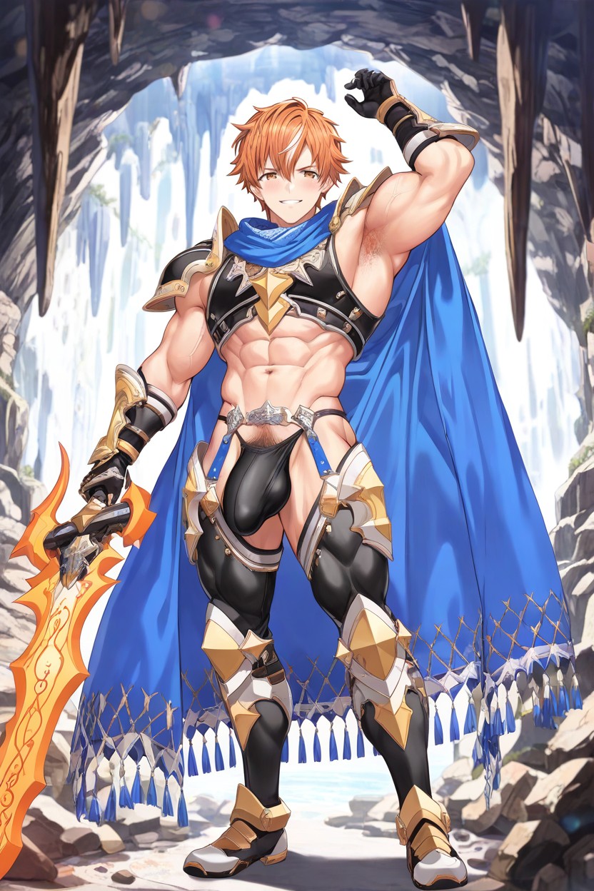 One Arm Up, Holding A Glowing Magical Sword, Cueva Porno gay IA