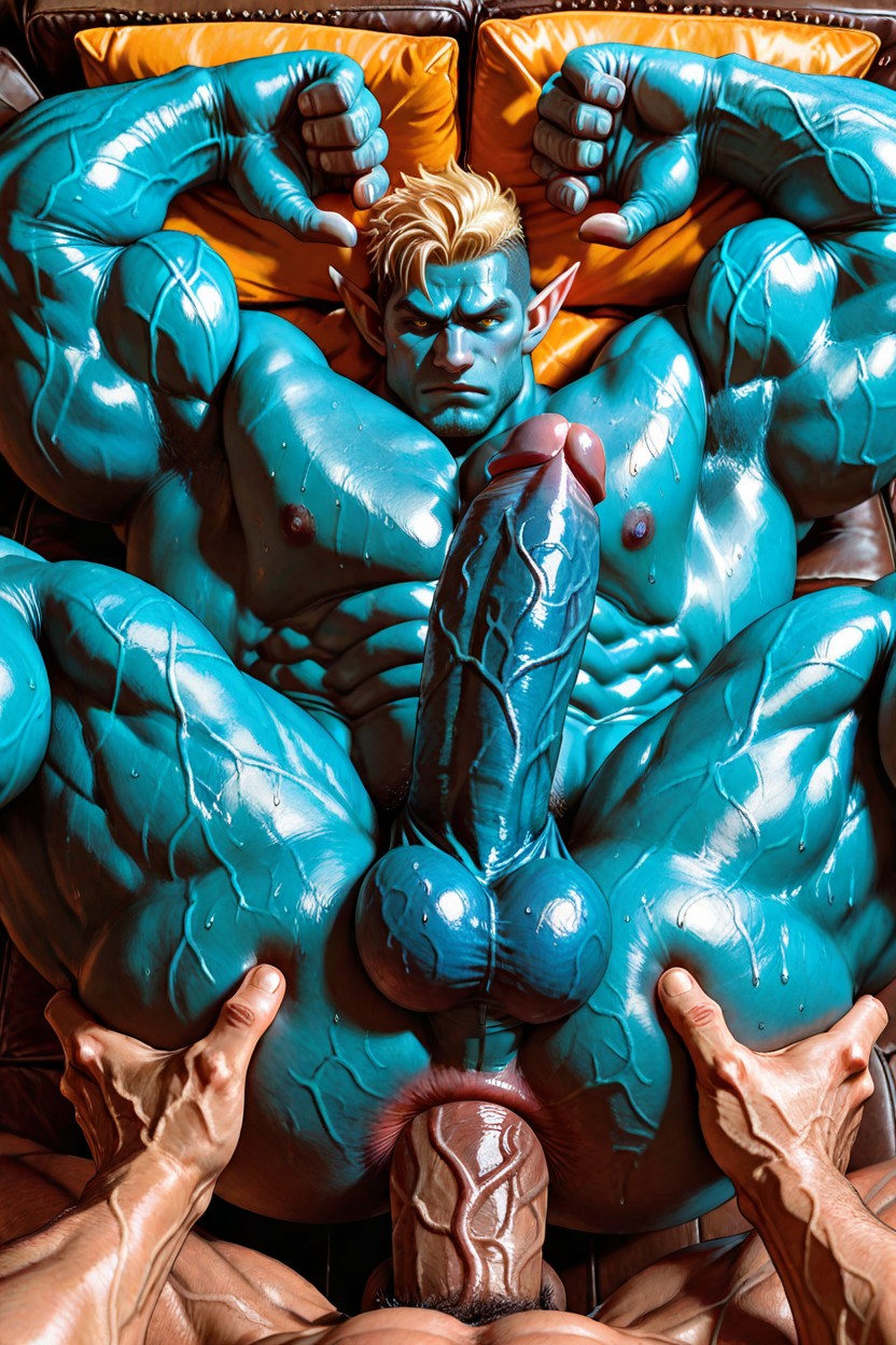 Nipples, Huge Swollen Balls, Blue Body AI Gay Porn