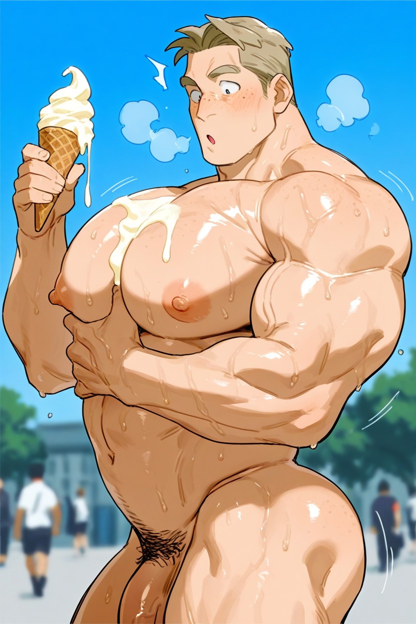 K, Hyper Muscular Himbo, Puffy Nipples AI Gay Porn