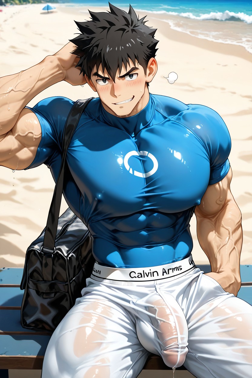 Calvin Klein Underwear Waistband Visible, Compression Shirt About To Explode, Усмешка ИИ гей порно