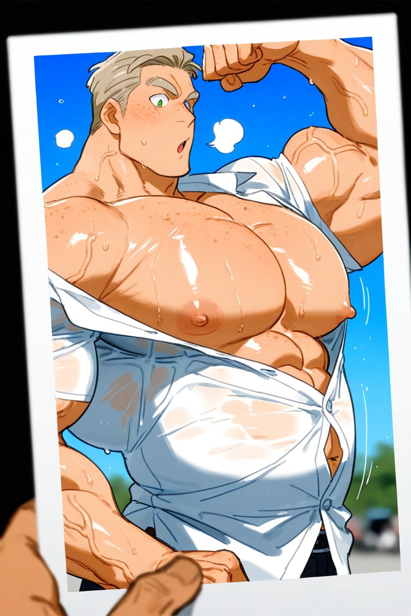 Hyper Pecs, Male, Flexing AI Gay Porn